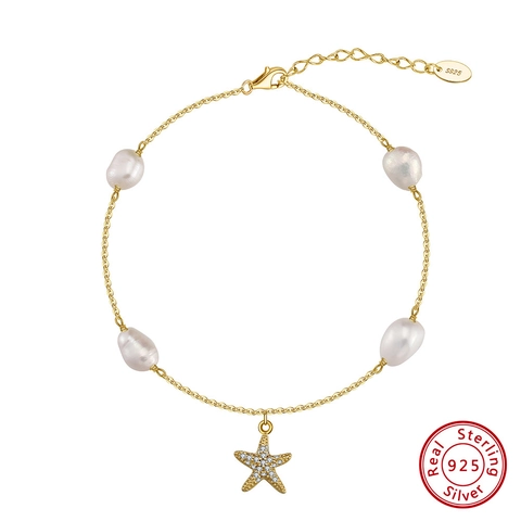 925 Sterlingsilber Seestern Fußkettchen Mit Süßwasserperle Strass Seestern Fußkette Strand Schmuck Für Damen