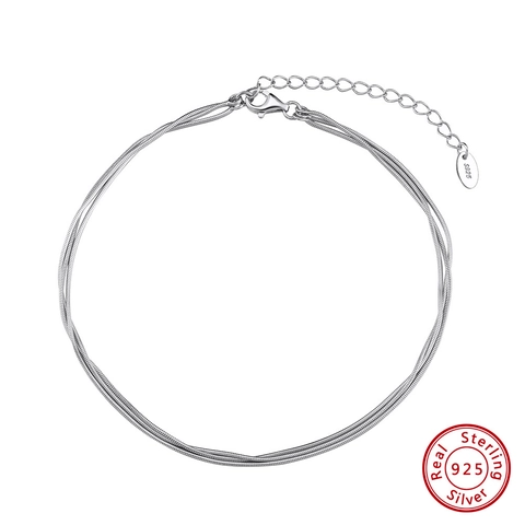 Tobillera de Triple Capa de Plata de Ley 925 para Mujer Joyería de Pie Ajustable Minimalista Bañada en Oro y Plata