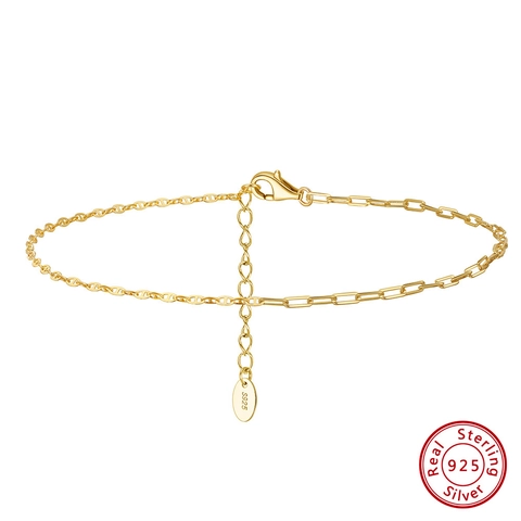 Tobillera Minimalista de Plata de Ley 925 con Cadena de Clip para Mujer Diseño Asimétrico Geométrico Oro Plata Joyería