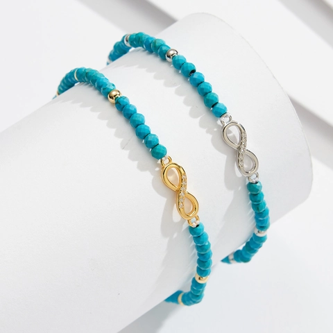 Tobillera de Símbolo de Infinito de Plata de Ley 925 Para Mujer Cadena de Cuentas de Turquesa Artificial Ajustable Joyería Incrustada de Strass Regalo