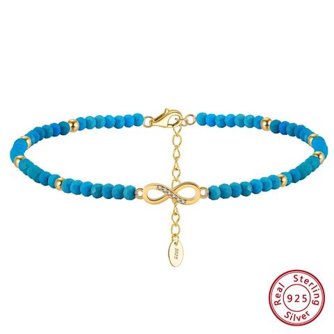 Tobillera de Símbolo de Infinito de Plata de Ley 925 Para Mujer Cadena de Cuentas de Turquesa Artificial Ajustable Joyería Incrustada de Strass Regalo