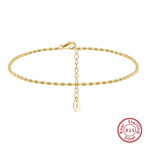 Cavigliera in Argento Sterling 925 per Donna Catena a Grani di Riso Ovali Minimalista Estensione Regolabile Gioielli da Piede per Spiaggia