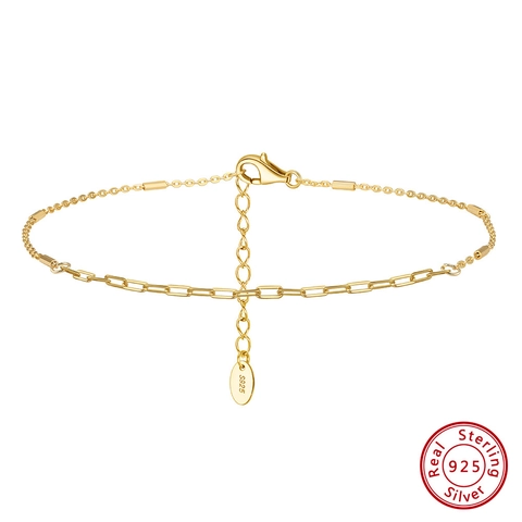 Cavigliera a Graffetta in Argento Sterling S925 per Donna Catena a Maglie Geometriche Minimalista Gioielli Regolabili Placcati
