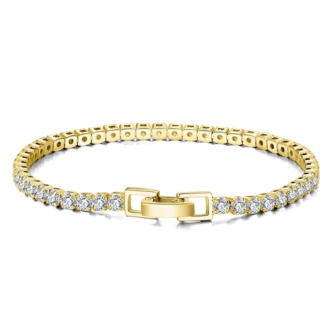 Bracelet Tennis en Argent Sterling S925 pour Femmes Bracelet Chaîne Incrusté de Strass Blancs Ronds Étincelants Bijoux de Mode Élégants Cadeau