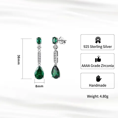 Vintage Emerald Green Water Drop Rhinestone Dangle Earrings 925 Sterling Silver High End Full Rhinestone Earrings For Women Wedding Banquet Jewelry