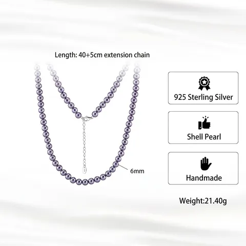 Vintage Purple Artificial Pearl Necklace For Women Elegant Lavender Shell Pearl Choker With Sterling Silver Clasp Fashion Jewelry