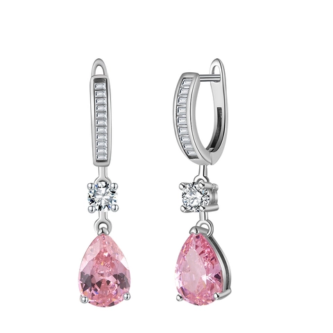 Luxury S925 Sterling Silver Pink Pear Shape Drop Earrings Elegant Rhinestone Water Drop Dangle Earrings For Women Jewelry Gift