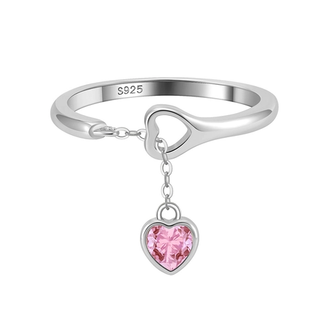 925 Sterling Silber Herzanhänger Ring Für Damen Rosa Zirkonia Verstellbarer Offener Fingerring Süß Mori-Stil Dopamin Schmuck Geschenk