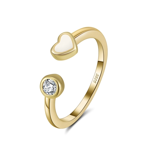 Anillo Corazón de Plata de Ley S925 Circonia Ajustable Esmalte Abierto Estilo Princesa Joyería Mujer Regalo SR339