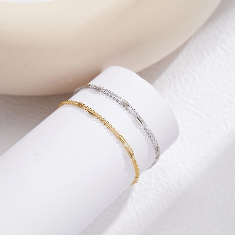 Pulsera de Doble Capa de Plata de Ley 925 Minimalista Con Eslabones de Nudo de Bambú Para Mujer Joyería Ajustable
