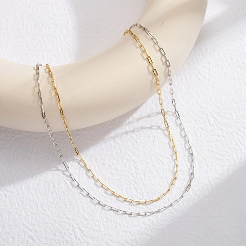 Collar de Cadena de Clip de Plata de Ley 925 para Mujer Collar Gargantilla de Eslabones Rectangulares Minimalista Joyería Chapada en Oro Plata