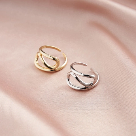 Minimalist 925 Sterling Silver Open Adjustable Ring Twisted Woven Wave Cross Ring For Women Elegant Fashion Jewelry Gift