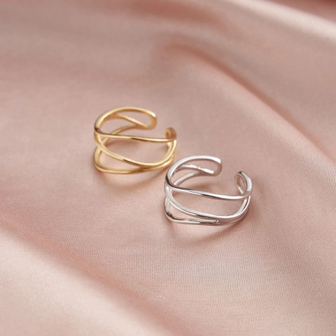 Minimalist 925 Sterling Silver C Shaped Layered Ring 14K Gold Plated Geometric Open Adjustable Finger Ring For Women