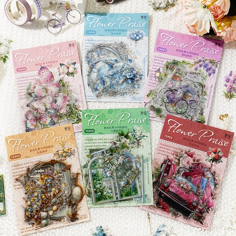 PET Floral Stickers Vintage Flower Butterfly Journaling Decorative Decals For Scrapbooking DIY Crafting Journal Supplies