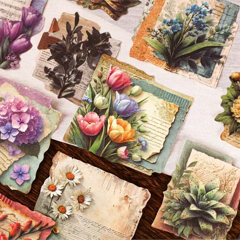 Autocollants Décoratifs Floraux Botaniques Vintage pour Scrapbooking Journal DIY Papier Matériel Rétro Décoration Artisanale Accessoire