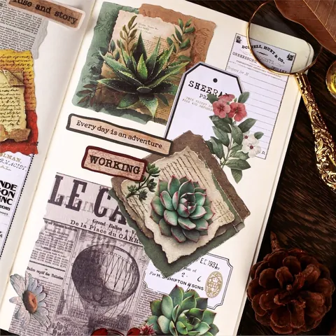 Autocollants Décoratifs Floraux Botaniques Vintage pour Scrapbooking Journal DIY Papier Matériel Rétro Décoration Artisanale Accessoire