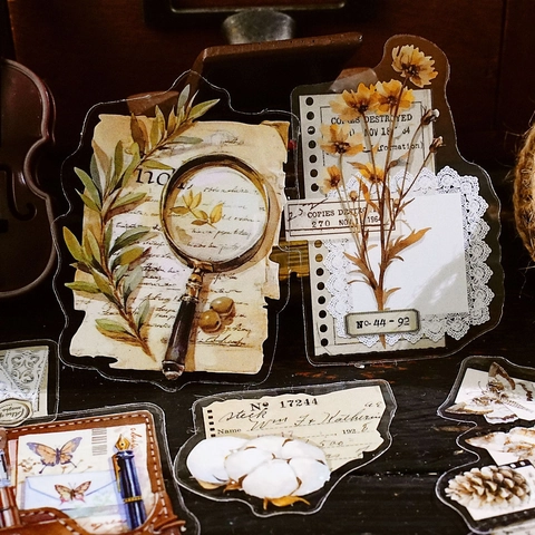 Vintage Botanische PET Aufkleber Blumen Schmetterling Transparent Dekorative Decals Für DIY Scrapbooking Journal Basteln