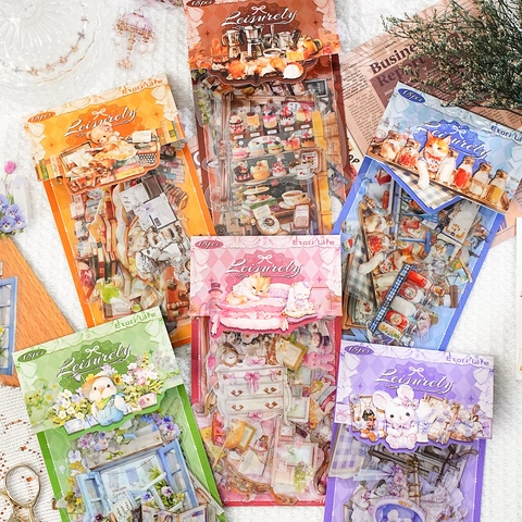 PET Transparent Sticker Pack Leisurely Series Cute Life Scenes Scenery DIY Scrapbooking Journal Decorative Material Stickers