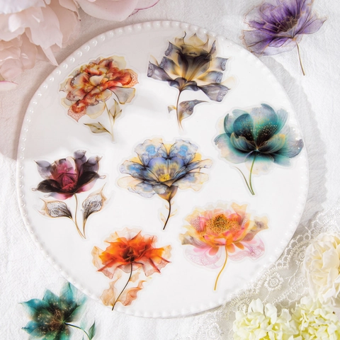 Vintage Floral PET Transparente Aufkleber Pack Für Scrapbooking DIY Journaling Handgemalte Blumen Dekorative Material Aufkleber