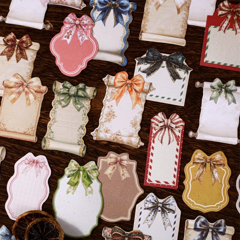 Vintage Retro Note Stickers Decorative Labels For DIY Scrapbooking Journaling Gift Packing Christmas Bow Design Art Decals