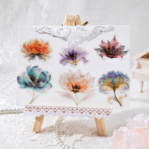 Vintage Floral PET Transparente Aufkleber Pack Für Scrapbooking DIY Journaling Handgemalte Blumen Dekorative Material Aufkleber