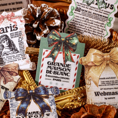 Vintage Retro Note Stickers Decorative Labels For DIY Scrapbooking Journaling Gift Packing Christmas Bow Design Art Decals
