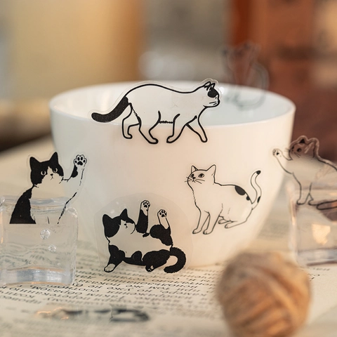 Minimalistische Süße Katze PET Aufkleber Wasserdicht Transparent Dekorative Aufkleber Für Scrapbooking Handkonto DIY Kunst