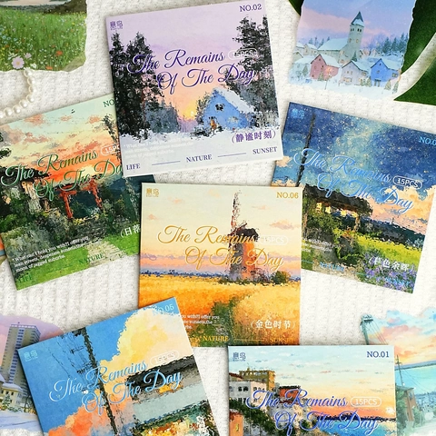 Pegatinas Decorativas PET Paisaje Pintura al Óleo Impresionista Serie Remains Of Day Scrapbooking DIY Journaling Paisaje Calcomanías