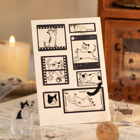 Minimalistische Süße Katze PET Aufkleber Wasserdicht Transparent Dekorative Aufkleber Für Scrapbooking Handkonto DIY Kunst