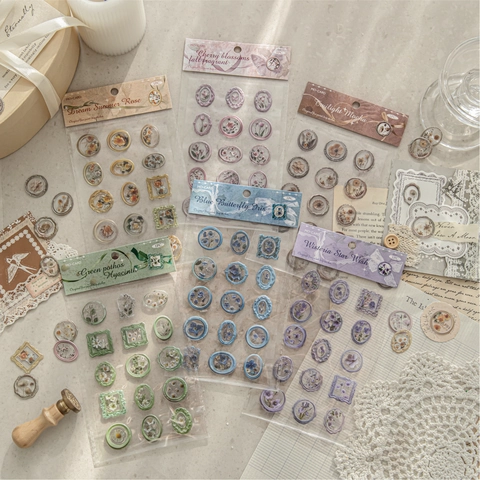 Garden Box Series Wax Seal Style Resin Stickers Vintage Botanical Floral Scrapbooking Stickers For DIY Journaling Decoration
