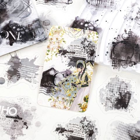 Vintage PET Watercolor Smudge Stickers For Scrapbooking DIY Journaling Decorative Stationery Stickers With Butterfly Star Patterns