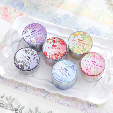 Watercolor Floral PET Decorative Tape Die-cut Flower Washi Tape For Scrapbooking DIY Craft Journaling Waterproof Stickers