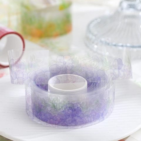 Watercolor Floral PET Tape Irregular Shape Decorative Washi Tape For Journaling Scrapbooking DIY Craft Flower Sea Series
