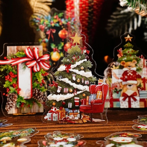 15Pcs Christmas Surprise Night Series PET Stickers For Scrapbooking DIY Journaling Decoration Santa Snowman Patterns Sticker Pack