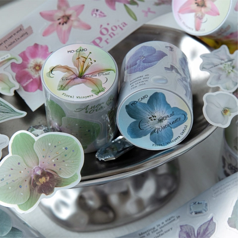 Nastro Washi Floreale Vintage Argento Opaco Fustellato Piante Botaniche Nastro Adesivo Decorativo per DIY Journaling Scrapbooking Artigianato