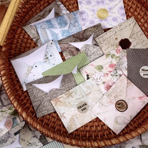 Vintage Mini Mechanical Envelope Set With Flower Stamp Stickers Retro Literary Scrapbooking DIY Decorative Paper Envelopes