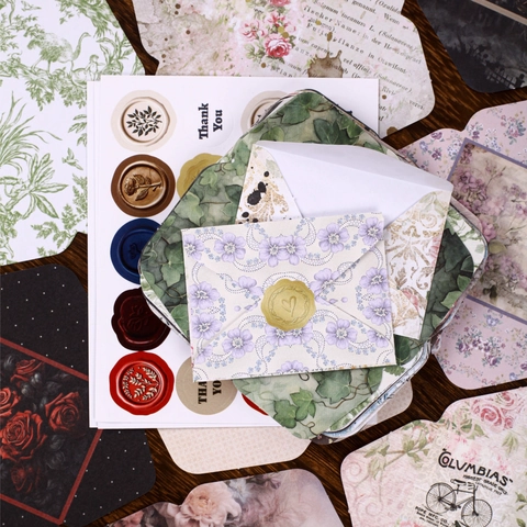 Vintage Mini Mechanical Envelope Set With Flower Stamp Stickers Retro Literary Scrapbooking DIY Decorative Paper Envelopes
