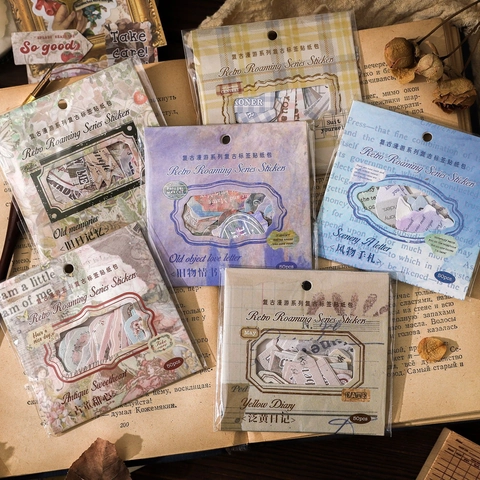 50 Stück Retro Roaming Serie Vintage Etiketten Aufkleber Set Für Scrapbooking Journal Dekoration Mehrere Stile Ästhetische Aufkleber