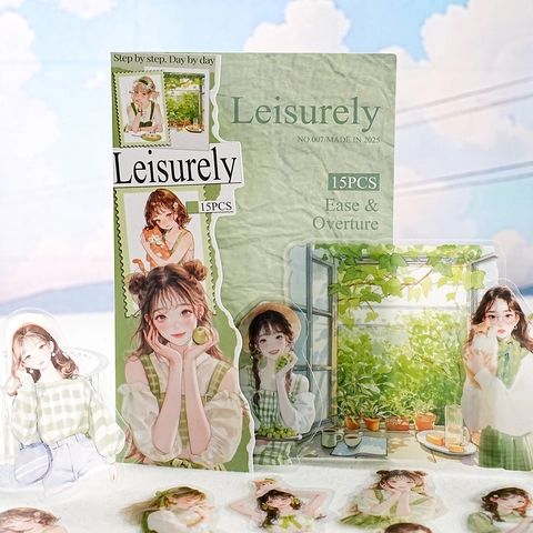 Série Ouverture Tranquille Autocollants en PET Scènes de Personnages pour Scrapbooking DIY Filles Esthétiques Décalcomanies Décoratives