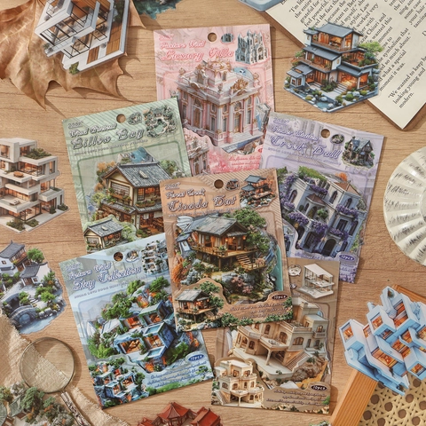 Vintage Dream House Building Series Decorative Stickers Waterproof PET Architecture Theme DIY Scrapbooking Material Supplies