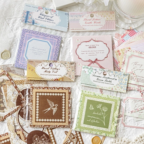 Pegatinas de Scrapbooking de Flores y Hojas Vintage Serie Candy Poetry Calcomanías Decorativas Retro para Diario Material DIY
