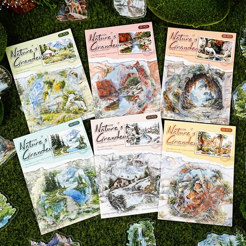 Nature Grandeur Serie PET Paesaggio Adesivi Per Scrapbooking Diario DIY Journal Decorativi Scenario Naturale Adesivi Estetici