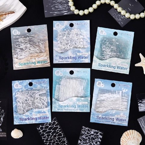 Adesivi Trasparenti in PET a Onde d'Acqua Scintillanti per Journaling Scrapbooking DIY Materiale Decorativo Estetico