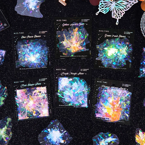 MISS TIME Fireworks Series PET Holographic Laser Stickers Abstract Splash Art Stickers For DIY Scrapbooking Journal Decor