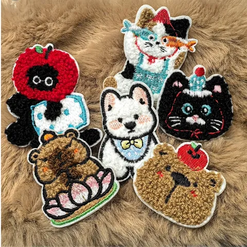 Écusson Brodé Animaux Dessin Animé Autocollant Broderie Bouclée Pour Journal DIY Décoration Vêtements Mengya Série