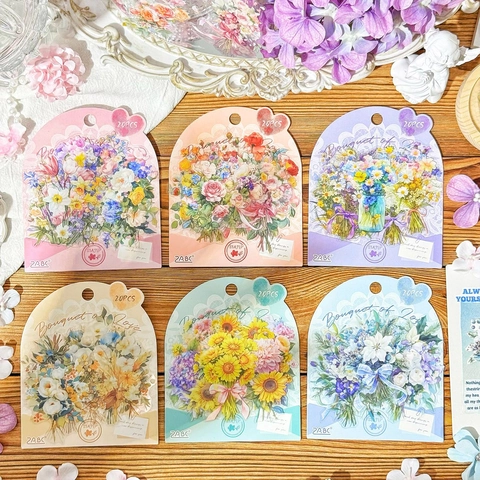 Bouquet Of Love Serie Pegatinas de PET Florales Flores de Acuarela Scrapbooking Calcomanías Decorativas Para DIY Artesanía Diario