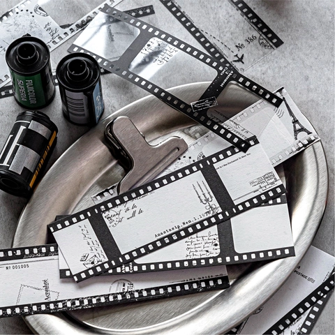 Serie di Note sul Film Vintage Adesivi Decorativi in PET Materiale a Punta d'Argento Retro Cornice di Film per Scrapbooking