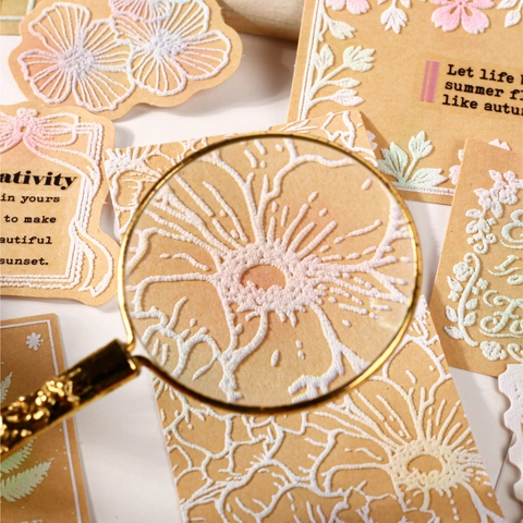 Retro Story Embossed Kraft Paper Stickers For Scrapbooking DIY Hand Account Journal Decor Flower Butterfly Stamp Vintage Stationery Accessory