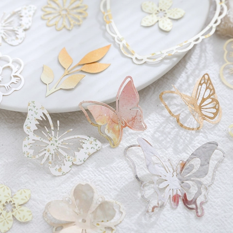 Material Decorativo de Scrapbooking de Papel Kraft Blanco Calado con Corte Láser Papel de Flor Mariposa Encaje Para Diario de Bricolage