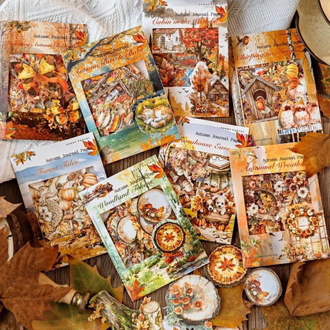 Vintage Autumn Forest Stickers Pack Retro Woodland Animals Plants Paper Sticker For Scrapbooking Journaling Decorative Stationery